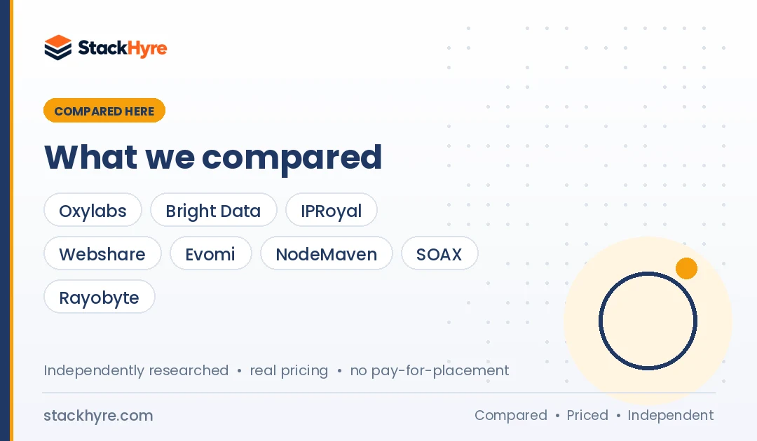 Decodo Alternatives: Providers Compared Decodo Alternatives compared side by side: providers, pricing and key features